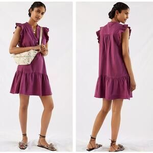 ANTHROPOLOGIE x PILCRO Flounced Tunic Dress Raspberry Purple Sz M {OO16}